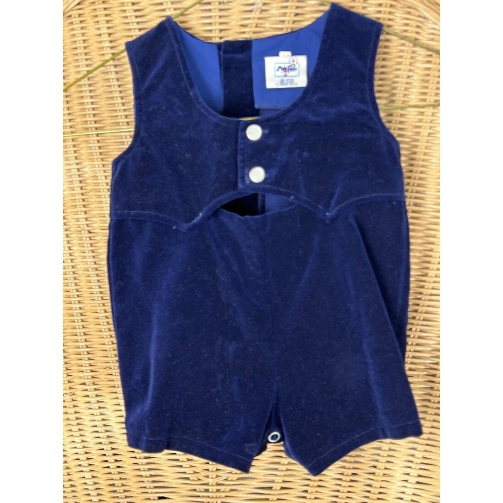 Vintage Children Clothes Size 0-6 Mayfair Blue Velvet Jumper Boys